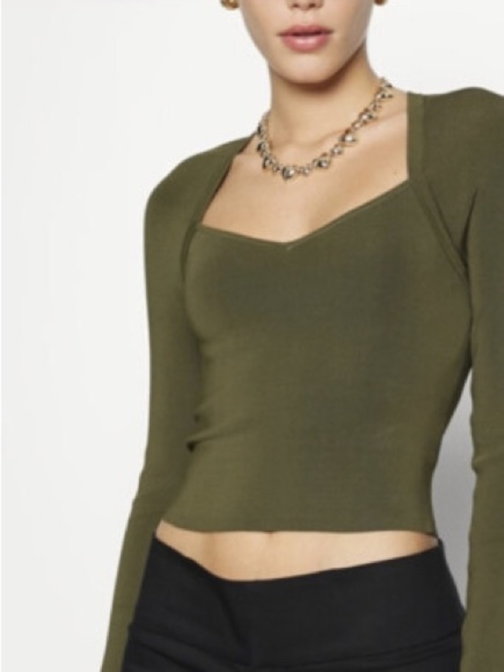 Alice + Olivia Olive Green Square-Neck Top